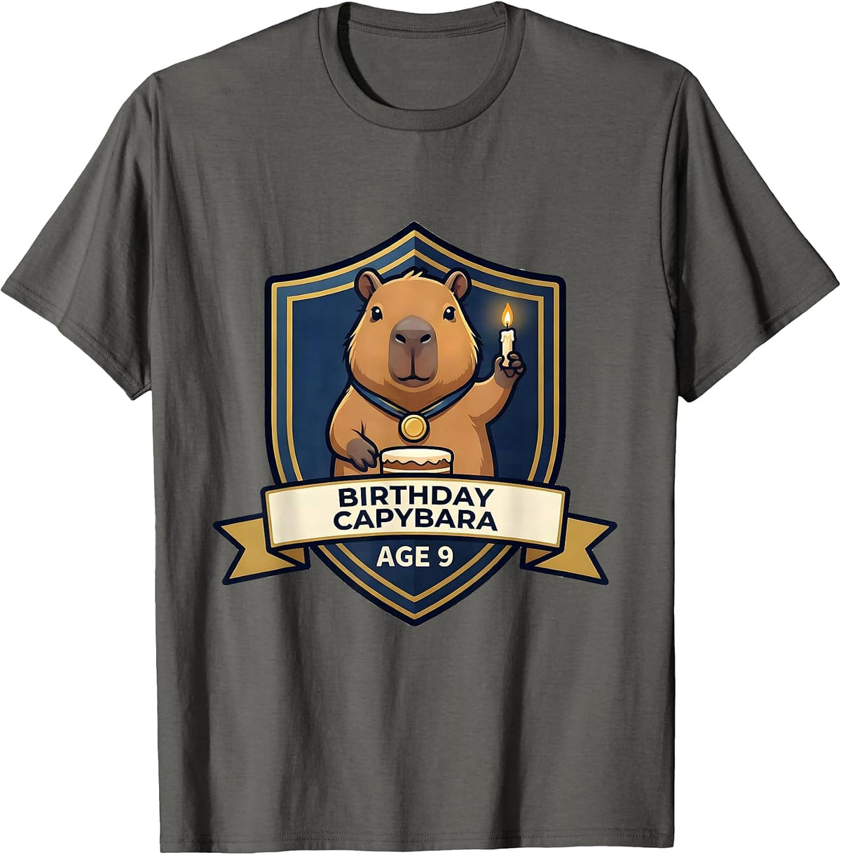 Men's Birthday Capybara Age 9 Kawaii Cute Animal Fan Party T-Shirt - Asphalt Grey