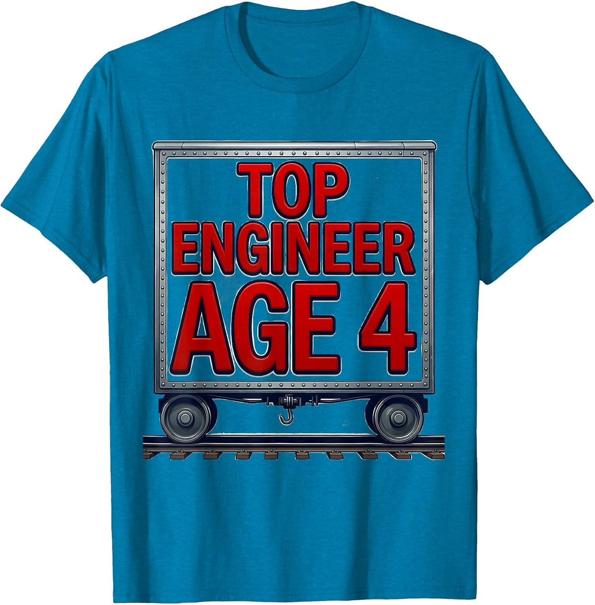 Top Engineer Age 4 Bold Toddler Train Birthday Party Humor T-Shirt - Sapphire Blue