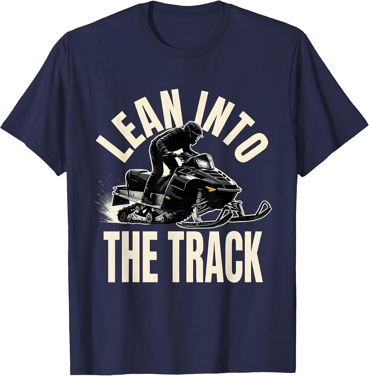 Men's Lean Into The Track Silhouette Snowmobile Rider Winter T-Shirt - Navy Blue