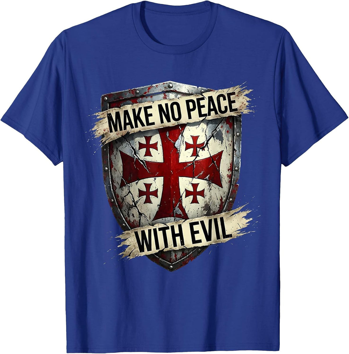 Make No Peace With Evil Jerusalem Cross Design T-Shirt - Royal Blue