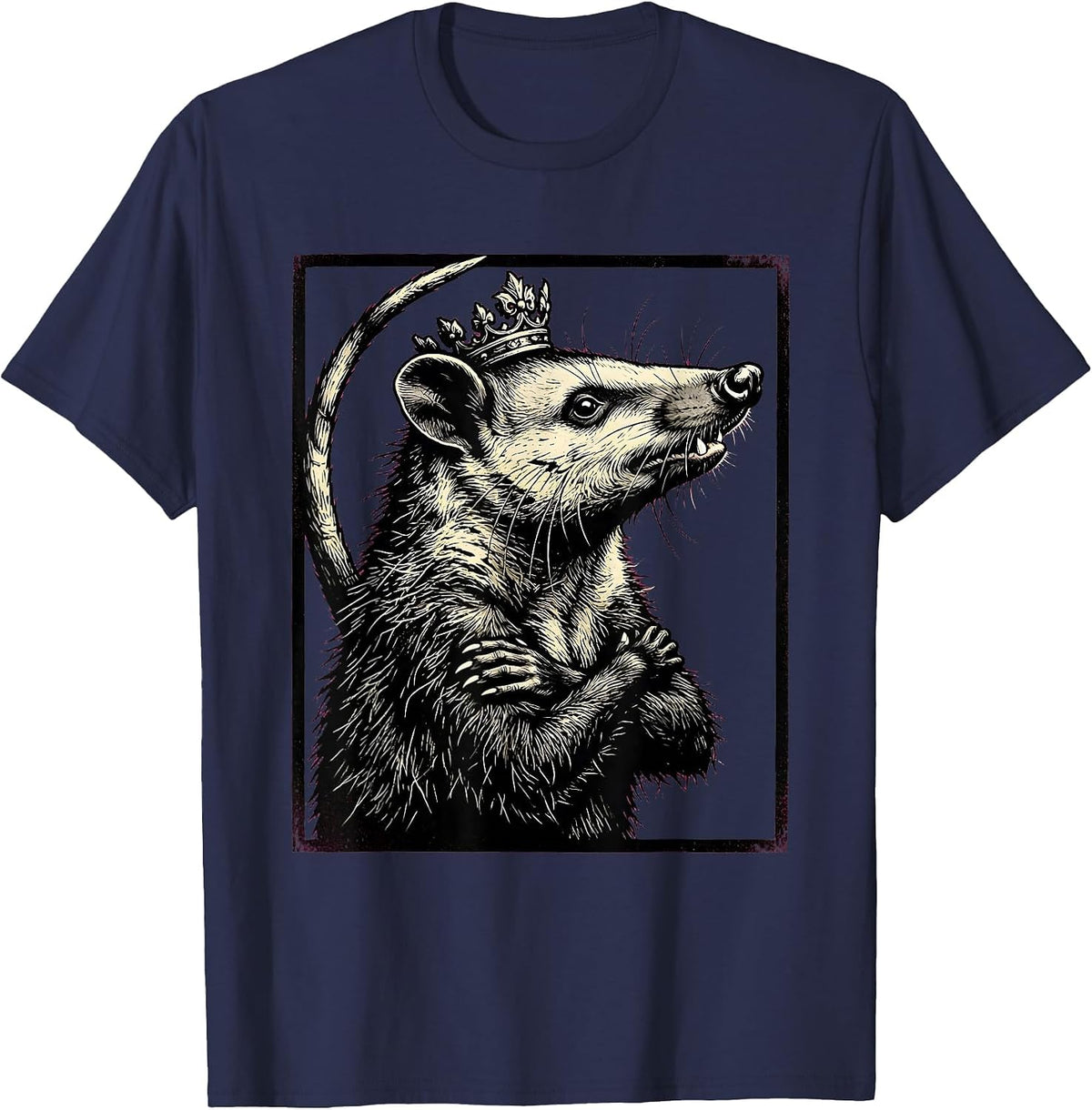 Formal Opossum Stencil Graphic Funny Animal Meme T-Shirt - Navy Blue