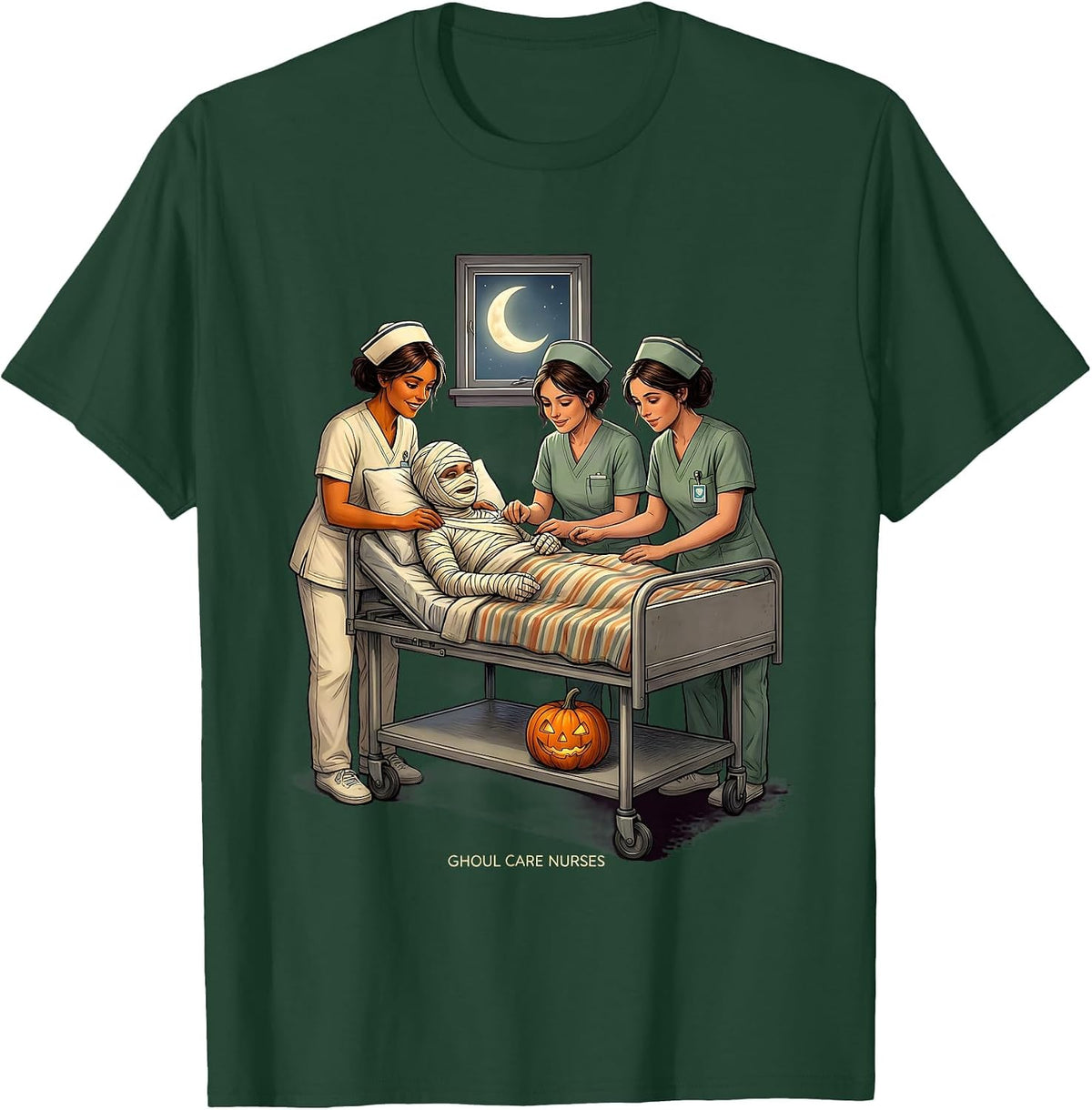 Men's Ghoul Care Nurses Funny Halloween Nurse Squad Team T-Shirt - Dark Green