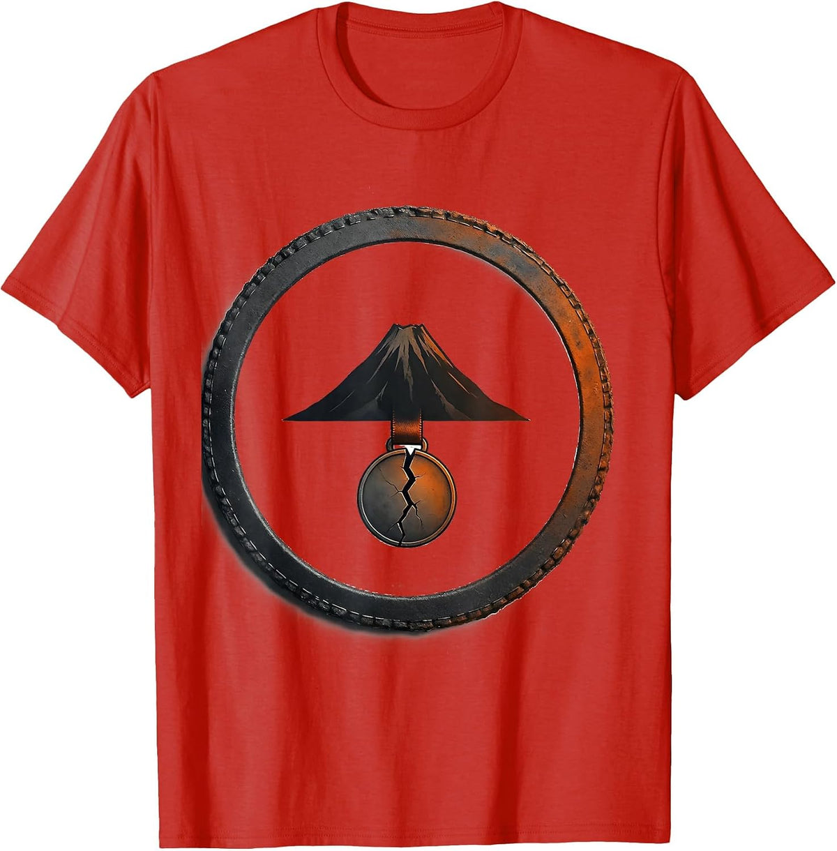 Men's Sealed Badge Volcano Peak Minimalist History Humor T-Shirt - Red