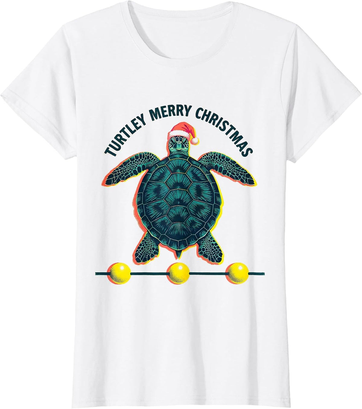 Women's Turtley Merry Christmas Whimsical Sea Turtle Santa Hat T-Shirt - White