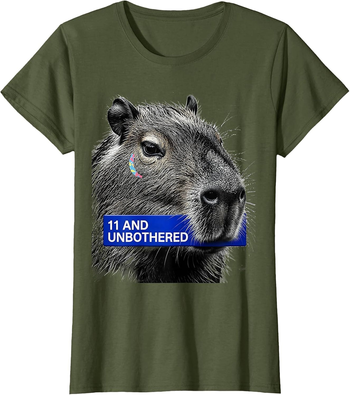 Women's 11 And Unbothered Funny Capybara Meme Birthday Humor T-Shirt - Olive Green