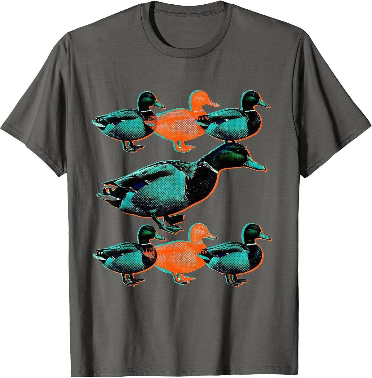 Duck Silhouettes Risograph Funny Novelty Gift T-Shirt - Asphalt Grey