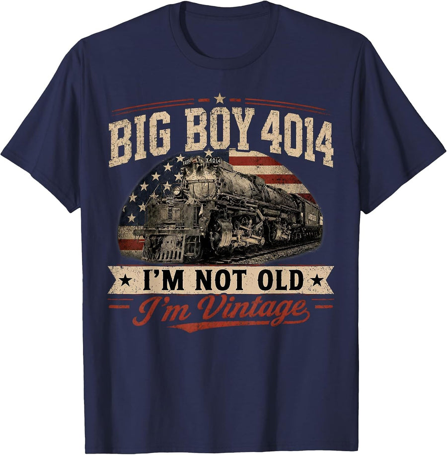 Big Boy 4014 Vintage Steam Locomotive Railroad Train Engine T-Shirt - Navy Blue