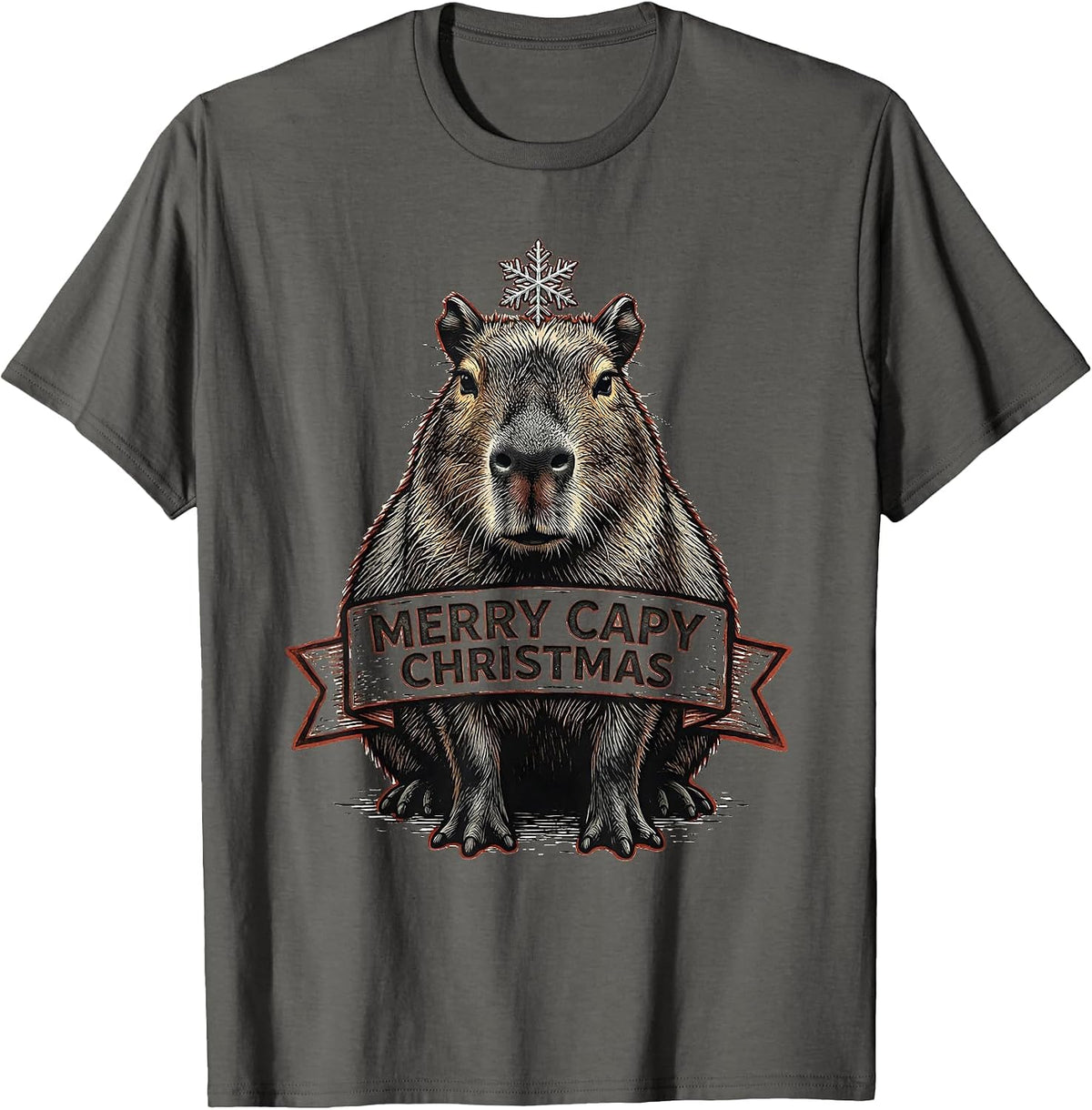 Merry Capy Christmas Funny Capybara Animal Lover Holiday T-Shirt - Asphalt Grey