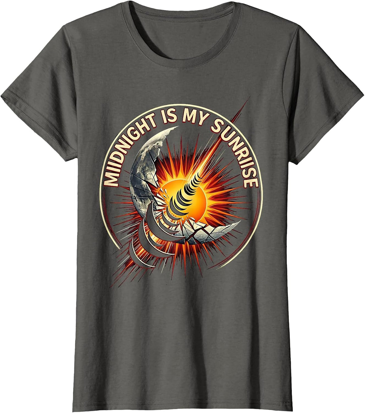 Women's Midnight Is My Sunrise Gothic Night Owl Design T-Shirt - Asphalt Grey