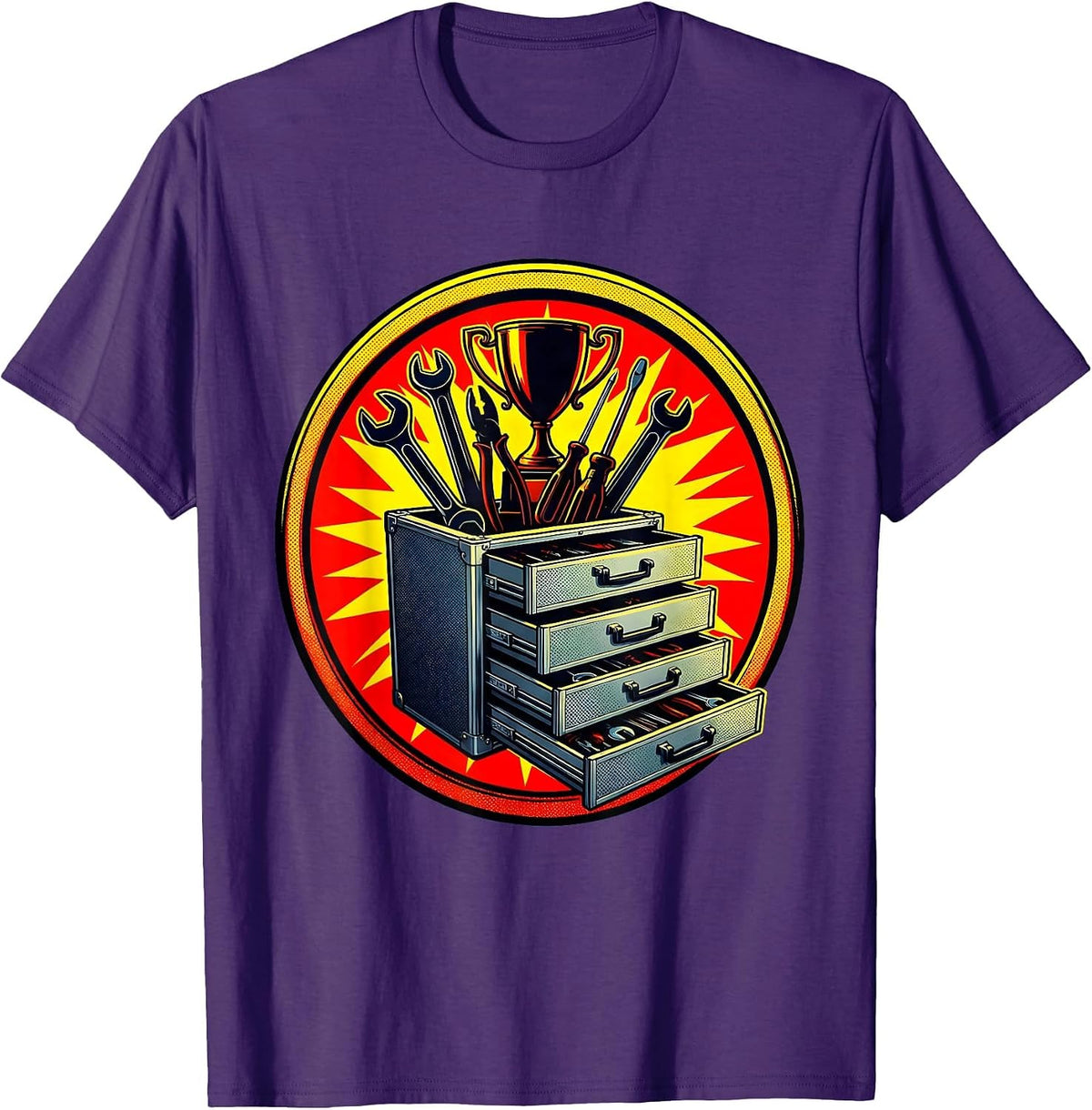 Garage Toolbox All Drawers Open Mechanic Design T-Shirt - Purple
