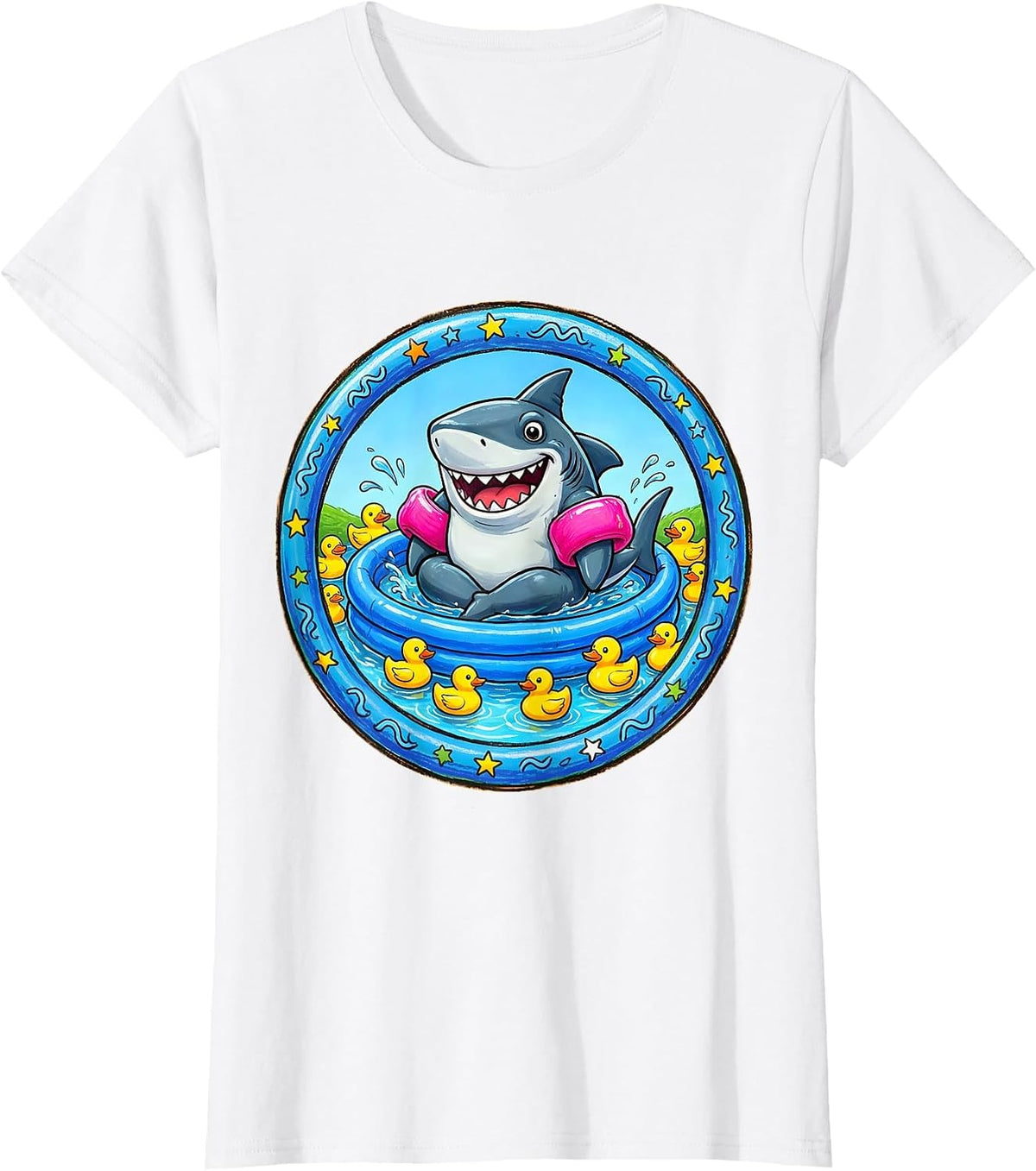 Shark In Kiddie Pool With Floaties Funny T-Shirt - White