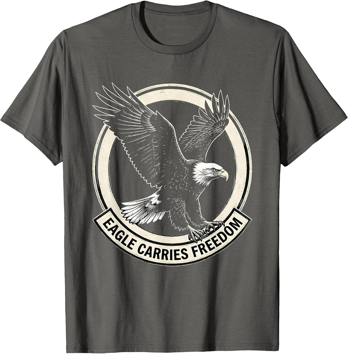 Eagle Carries Freedom Scratchboard Patriotic Eagle Wildlife T-Shirt - Asphalt Grey