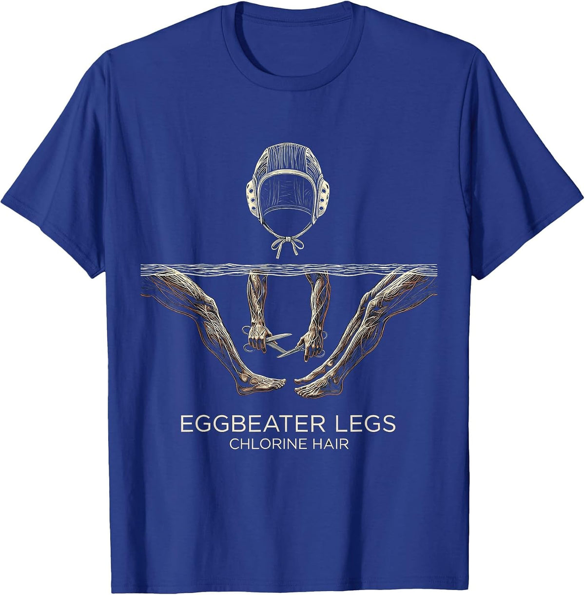Men's Eggbeater Legs, Chlorine Hair Funny Water Polo Player Humor T-Shirt - Royal Blue