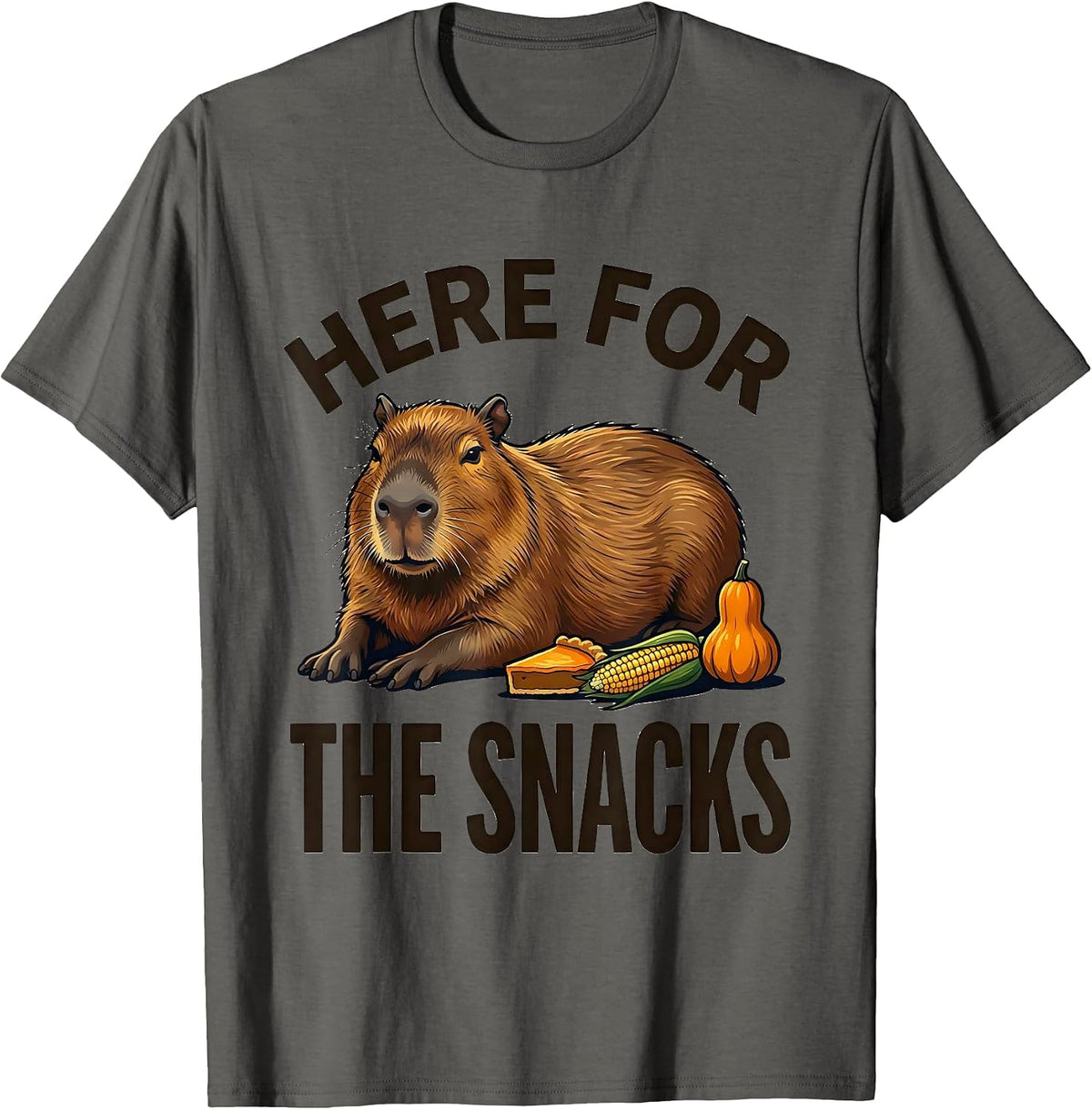 Men's Here For The Snacks Cute Capybara Thanksgiving Fall Feast T-Shirt - Asphalt Grey