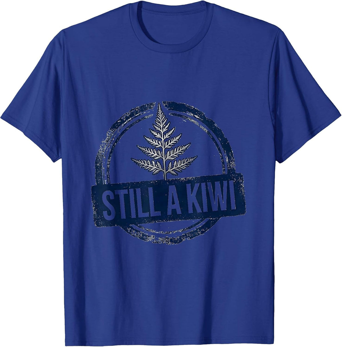 Still A Kiwi Rubber Stamp Fern Rugby Fan National Pride T-Shirt - Royal Blue