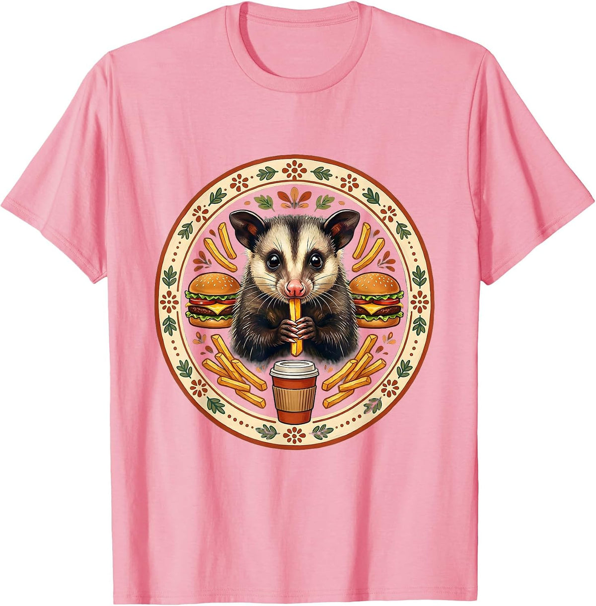 Men's Opossum Fast Food Scavenger Graphic Tee T-Shirt - Pink