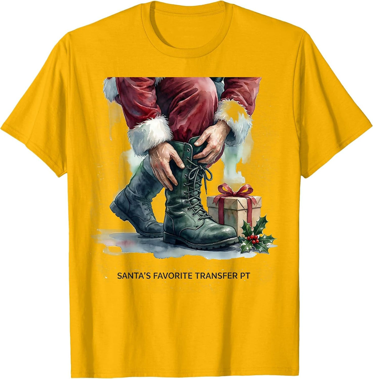 Santa's Favorite Transfer PT Watercolor Physical Therapist T-Shirt - Golden Yellow
