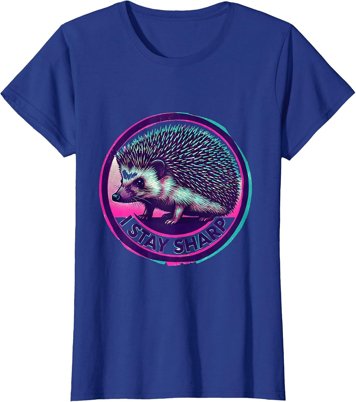 Women's I Stay Sharp Risograph Hedgehog Animal Humor Gift for Kids T-Shirt - Royal Blue