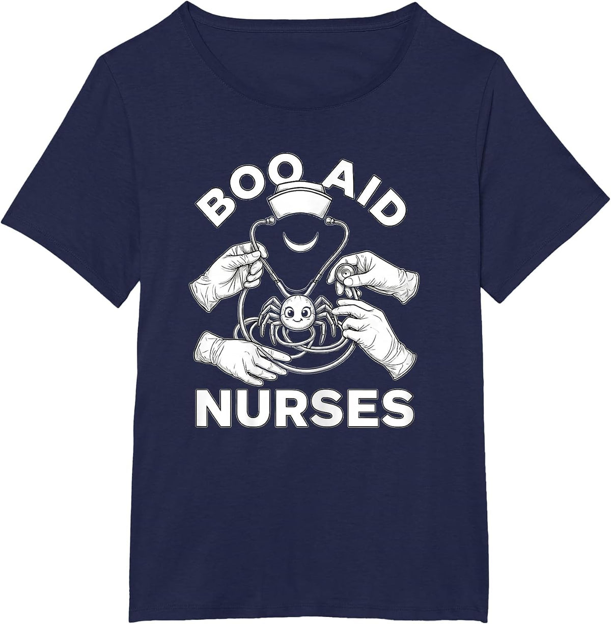 Women's Boo Aid Nurses Funny Halloween Nurse Crew T-Shirt - Navy Blue