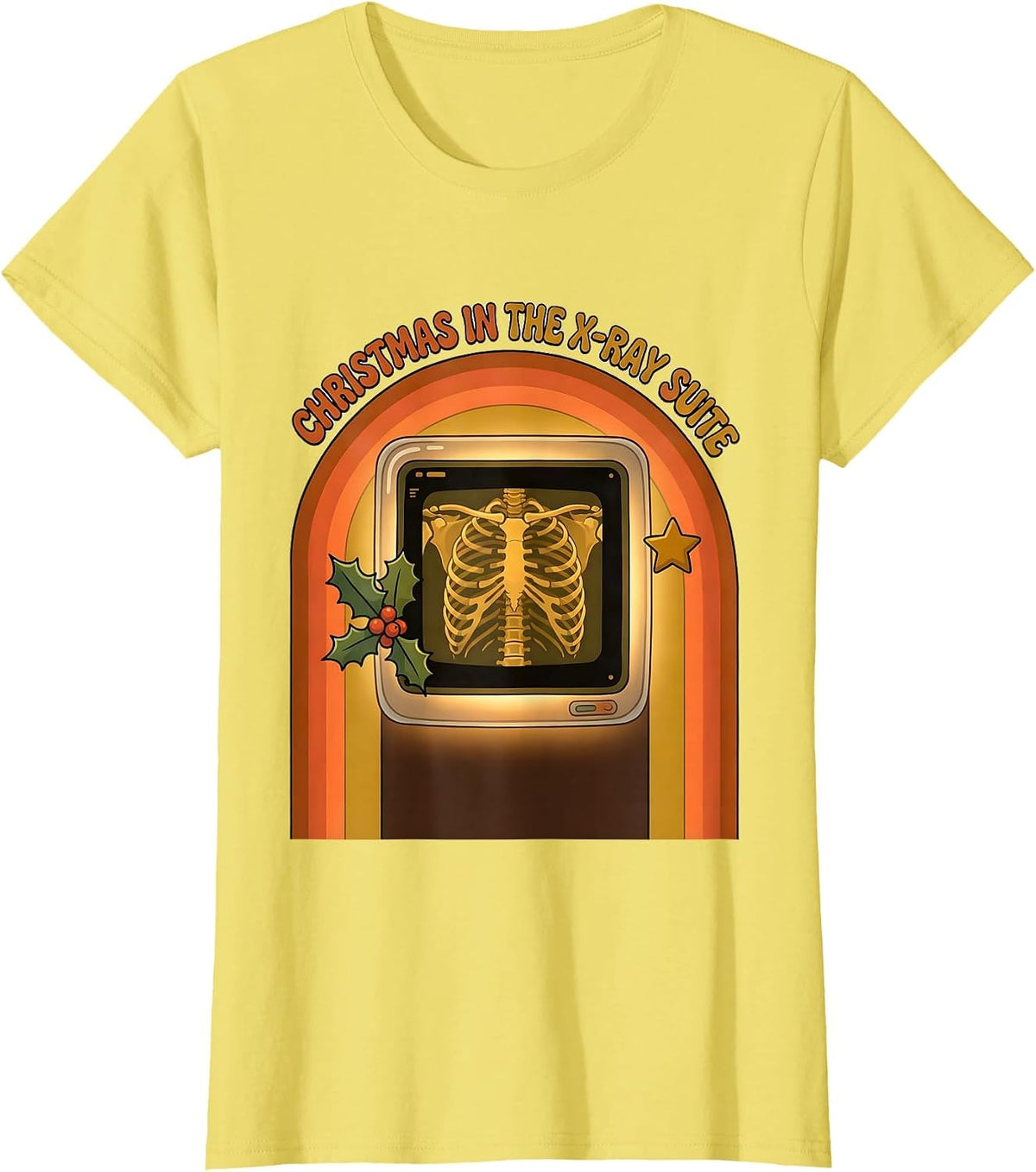 Christmas In The X-Ray Suite Retro Radiology Tech Humor T-Shirt - Lemon Yellow