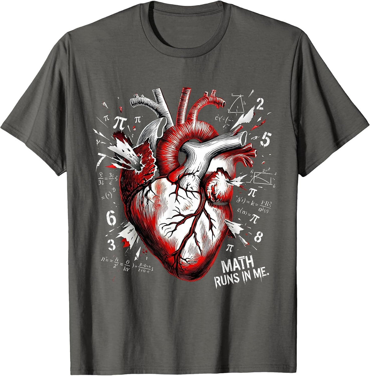 Math Runs In Me Math Teacher Design T-Shirt - Asphalt Grey