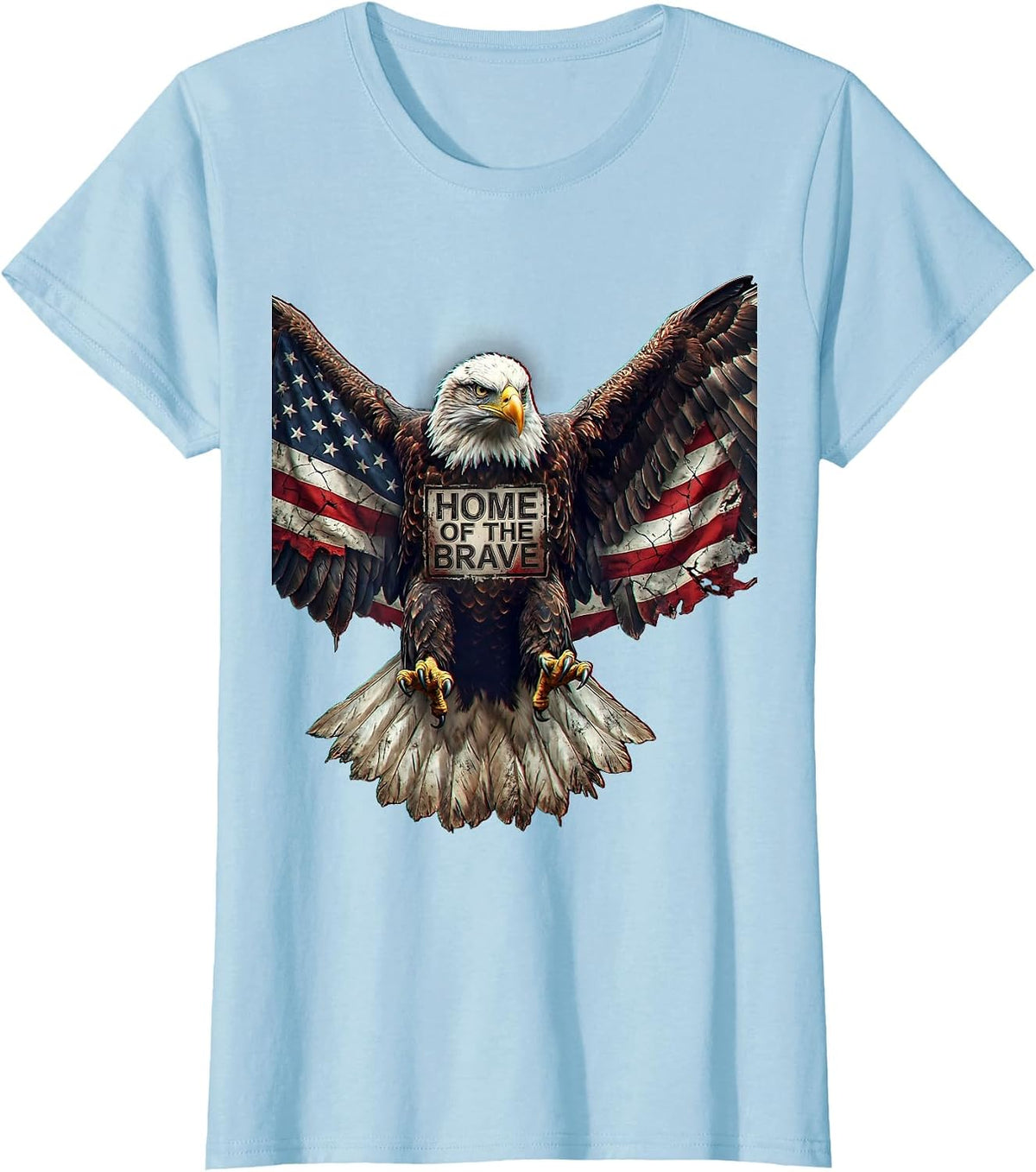Women's Home of the Brave Veterans Day Eagle Flag Design T-Shirt - Baby Blue