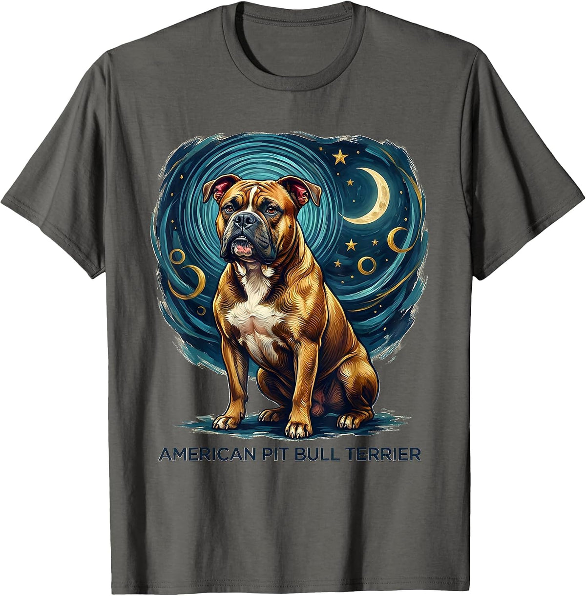 AMERICAN PIT BULL TERRIER Van Gogh Style Starry Night Dog T-Shirt - Asphalt Grey