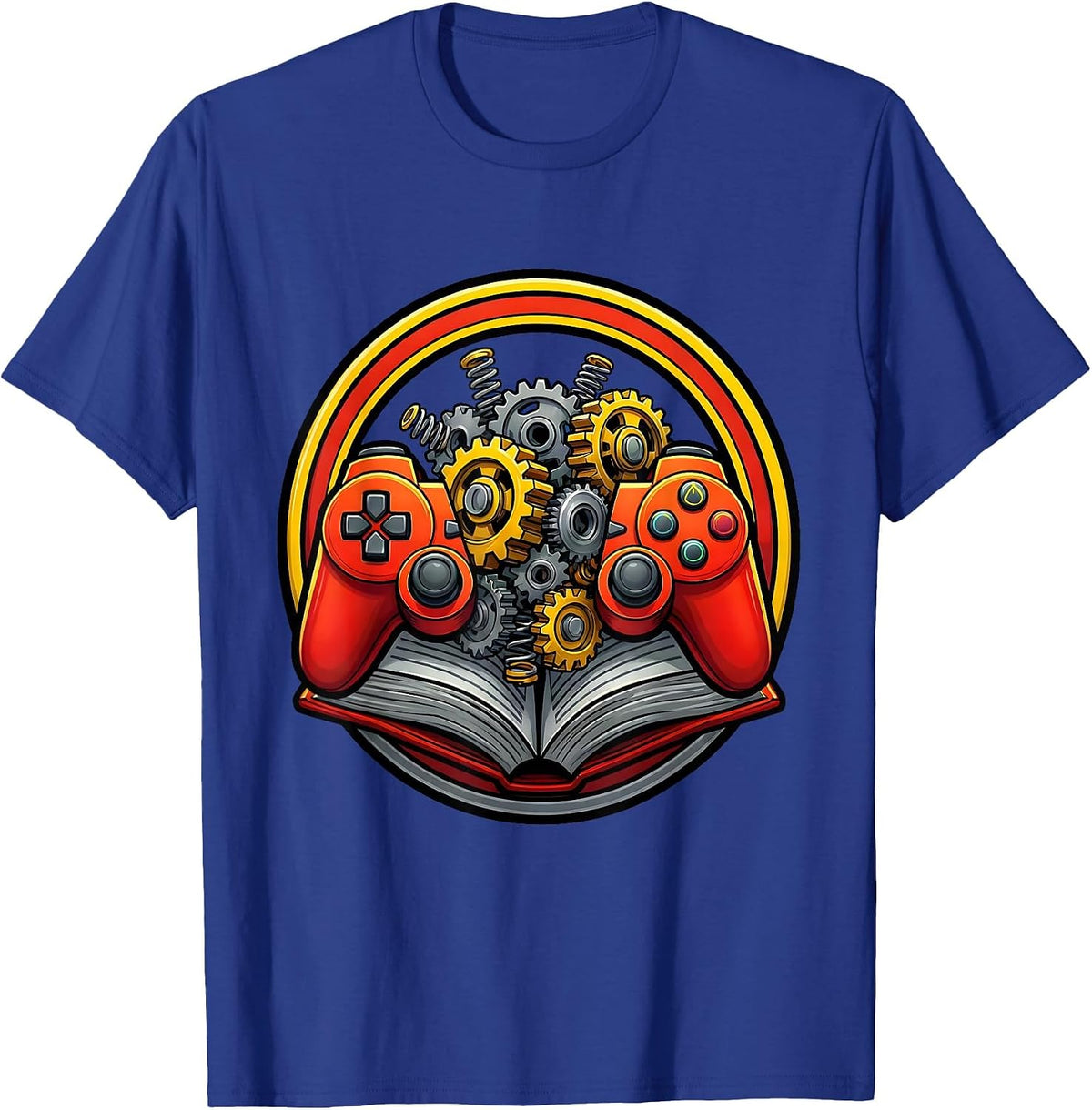 Men's Game Controller Gears Mechanical Illustration T-Shirt - Royal Blue