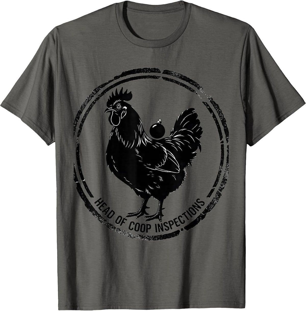 Men's Head Of Coop Inspections Rubber Stamp Chicken Lover Farm T-Shirt - Asphalt Grey