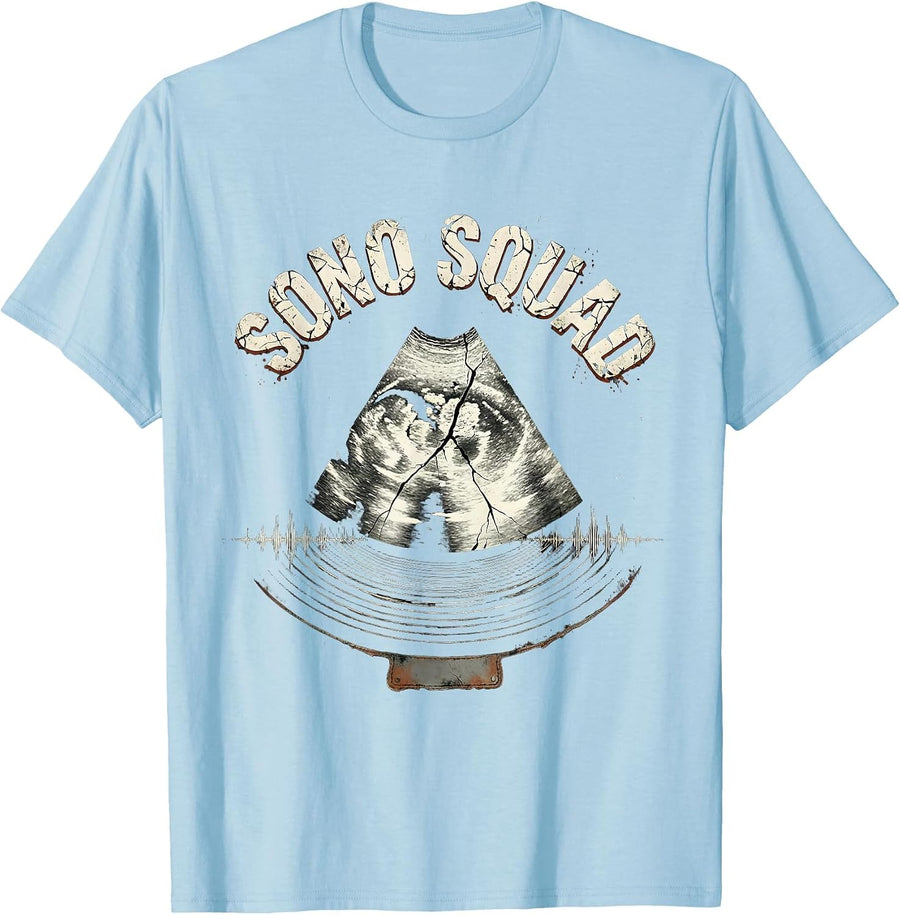 Men's Sono Squad Distressed Radiology Tech Halloween Workplace T-Shirt - Baby Blue