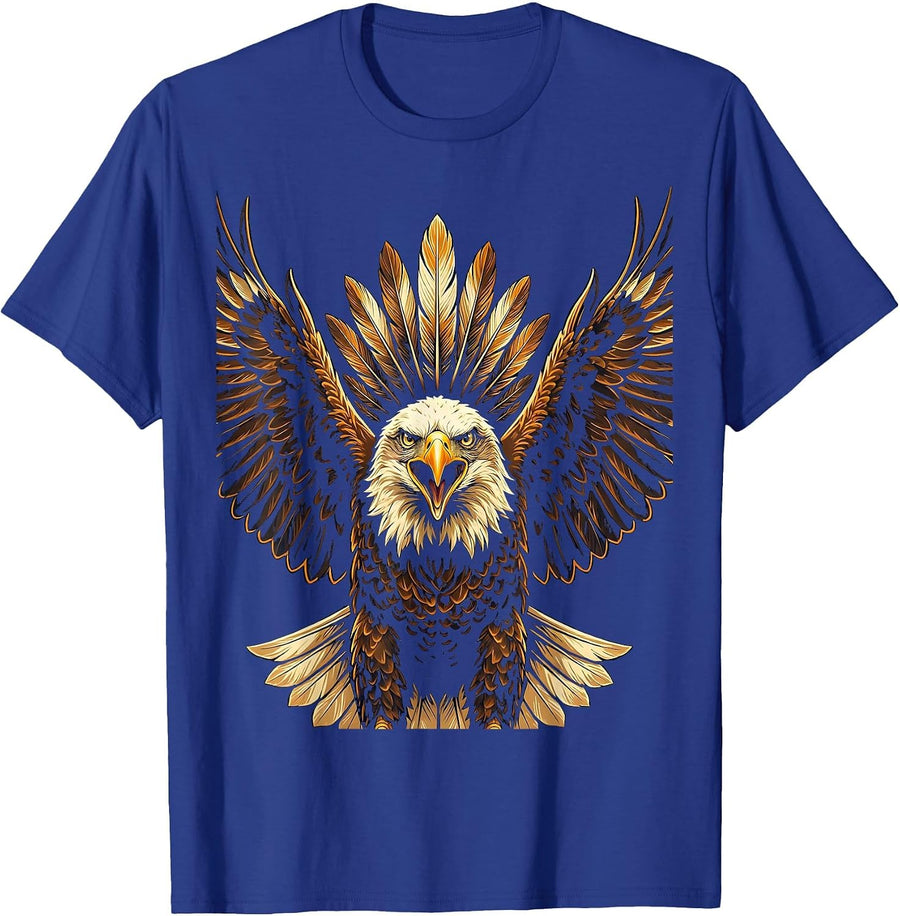 Eagle Mid-Screech Fully Spread Wings Illustration T-Shirt - Royal Blue