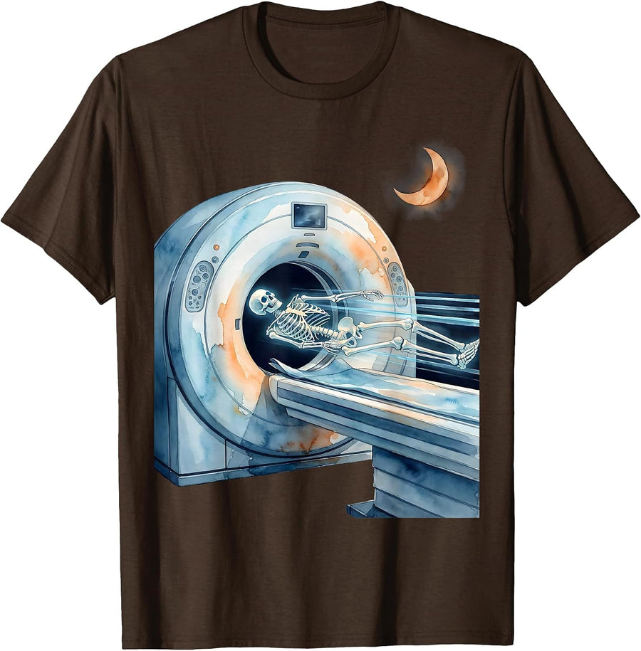 Men's Watercolor CT Scanner Halloween Radiology Tech Humor T-Shirt - Brown