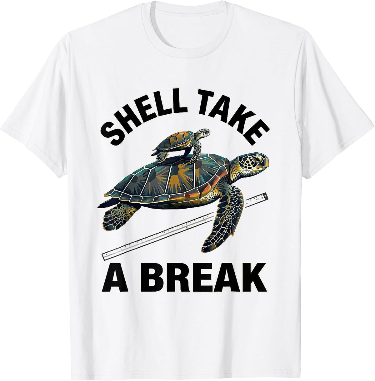 Men's Shell Take A Break Midcentury Modern Sea Turtle Ocean Animal T-Shirt - White