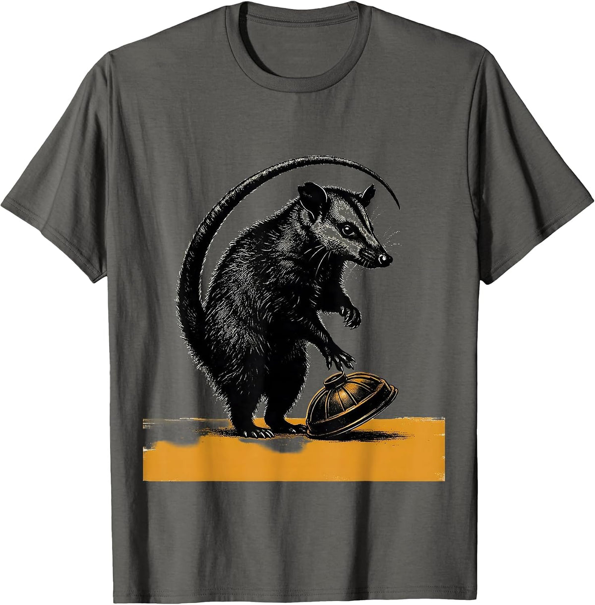Dark Opossum Silhouette Calm Benediction Absurdist Humor T-Shirt - Asphalt Grey
