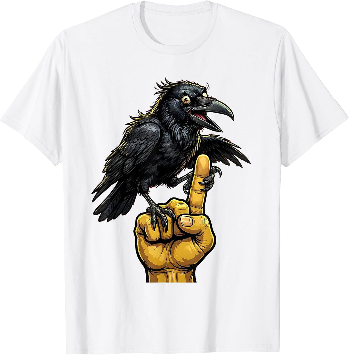 Men's Crow Perched on Middle Finger Graphic T-Shirt - White