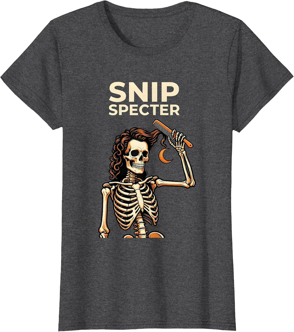 Women's Snip Specter Tattoo Skeleton Hairstylist Halloween Barber T-Shirt - Dark Heather Grey