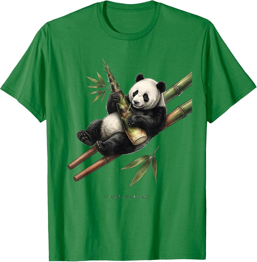 Men's I Snack In Peace Cute Panda Lover Humor Gift for Kids Teens T-Shirt - Kelly Green