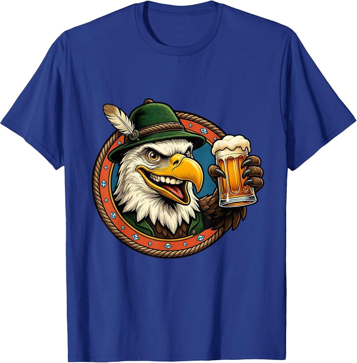 Men's Bald Eagle Bavarian Hat Beer Oktoberfest Graphic T-Shirt - Royal Blue
