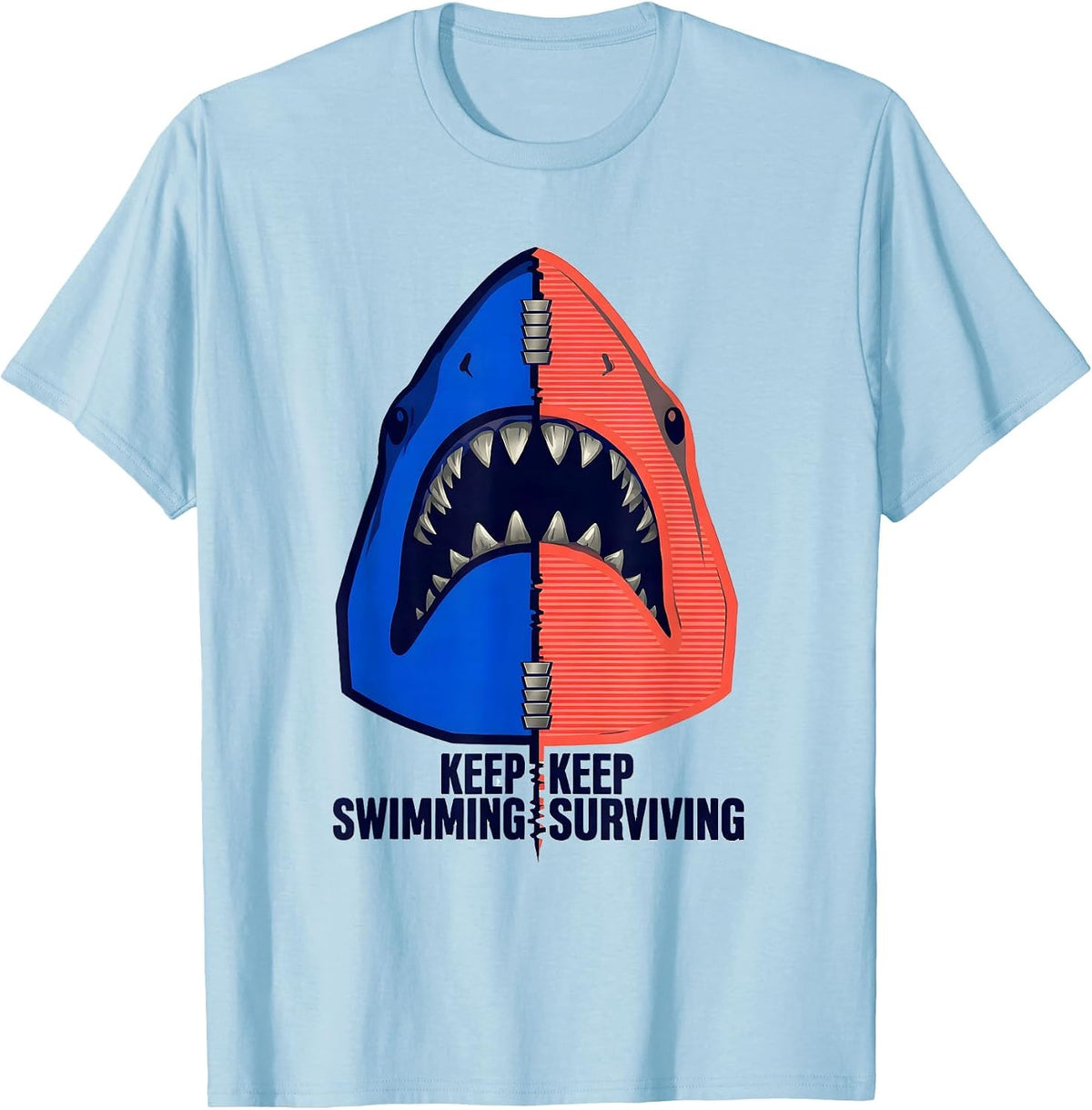 Men's Keep Swimming Keep Surviving Shark Design T-Shirt - Baby Blue