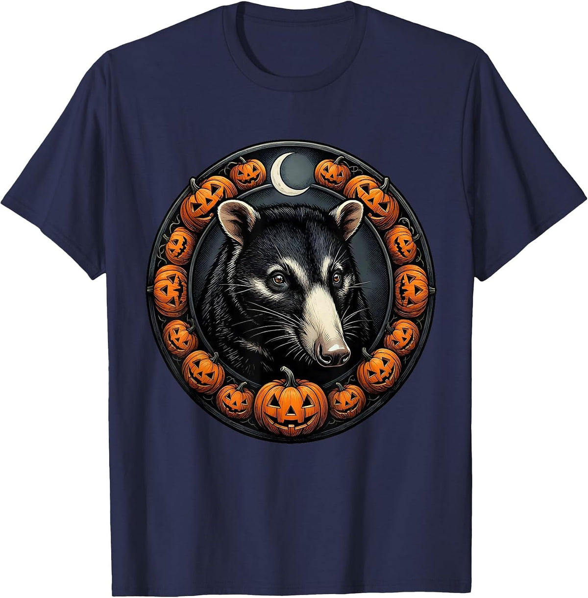 Men's Opossum Moon Vintage Gothic Halloween Spooky Novelty T-Shirt - Navy Blue