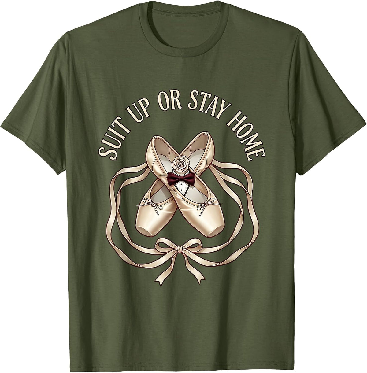 Suit Up or Stay Home Tuxedo Graphic Design T-Shirt - Olive Green