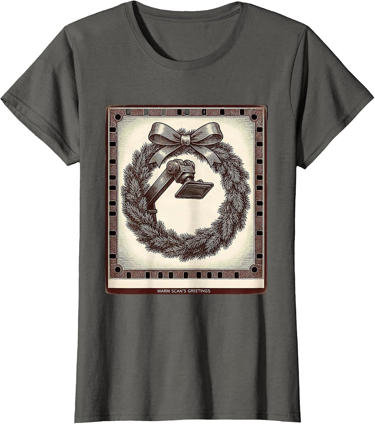 Women's Warm Scan's Greetings Crosshatch Etching Radiology Tech T-Shirt - Asphalt Grey