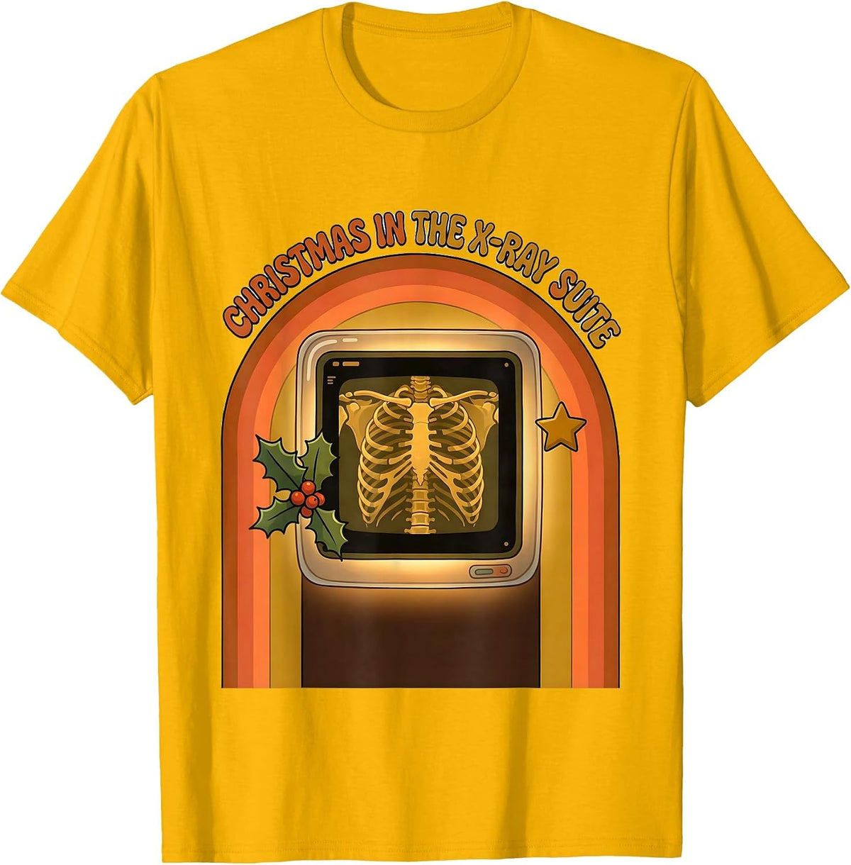 Christmas In The X-Ray Suite Retro Radiology Tech Humor T-Shirt - Golden Yellow