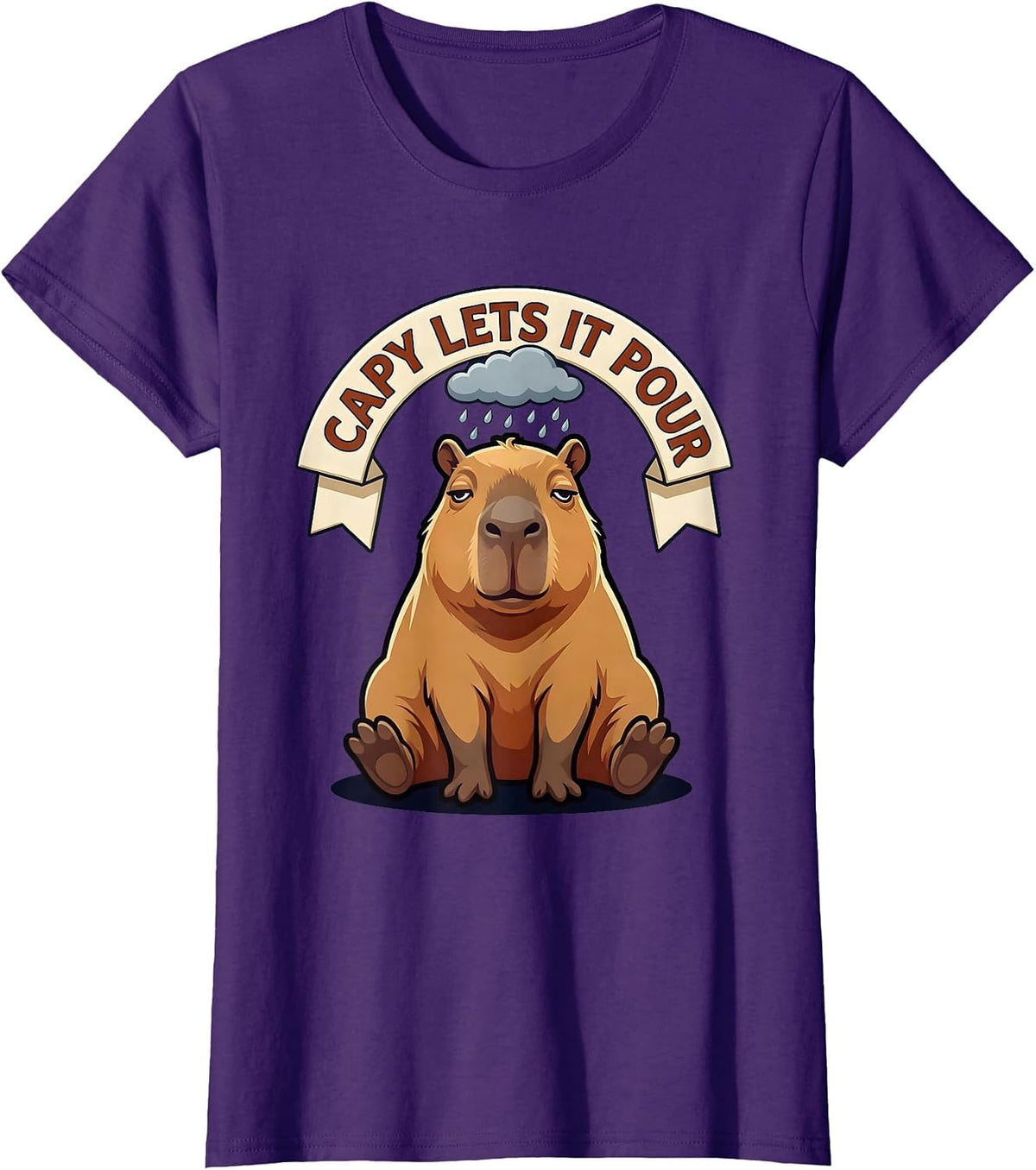 Capy Lets It Pour Funny Capybara Meme Animal Lover Humor T-Shirt - Purple
