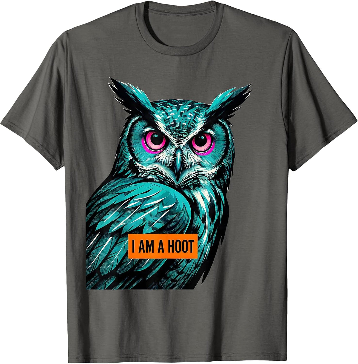 Men's I Am A Hoot Risograph Owl Lover Bird Enthusiast Humor T-Shirt - Asphalt Grey