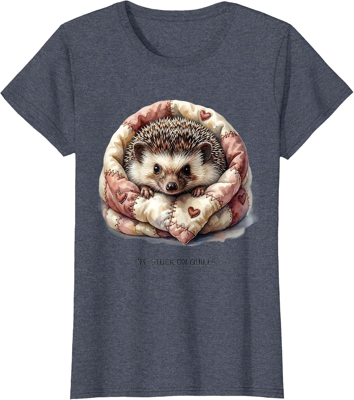 Women's I'm Stuck On Quills Cute Hedgehog Lover Cartoon Humor T-Shirt - Heather Blue