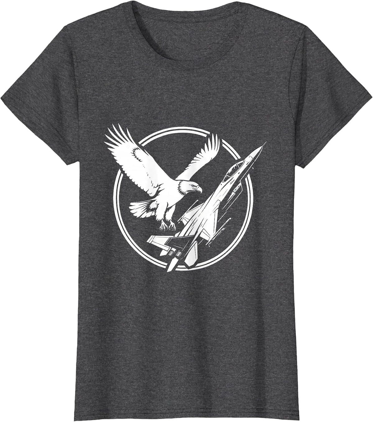 Women's Eagle Soaring With Fighter Jet Graphic Design T-Shirt - Dark Heather Grey