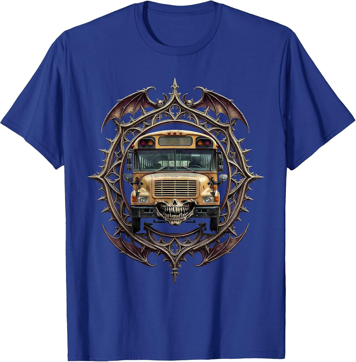Men's Halloween Haunted School Bus Glowing Windows T-Shirt - Royal Blue