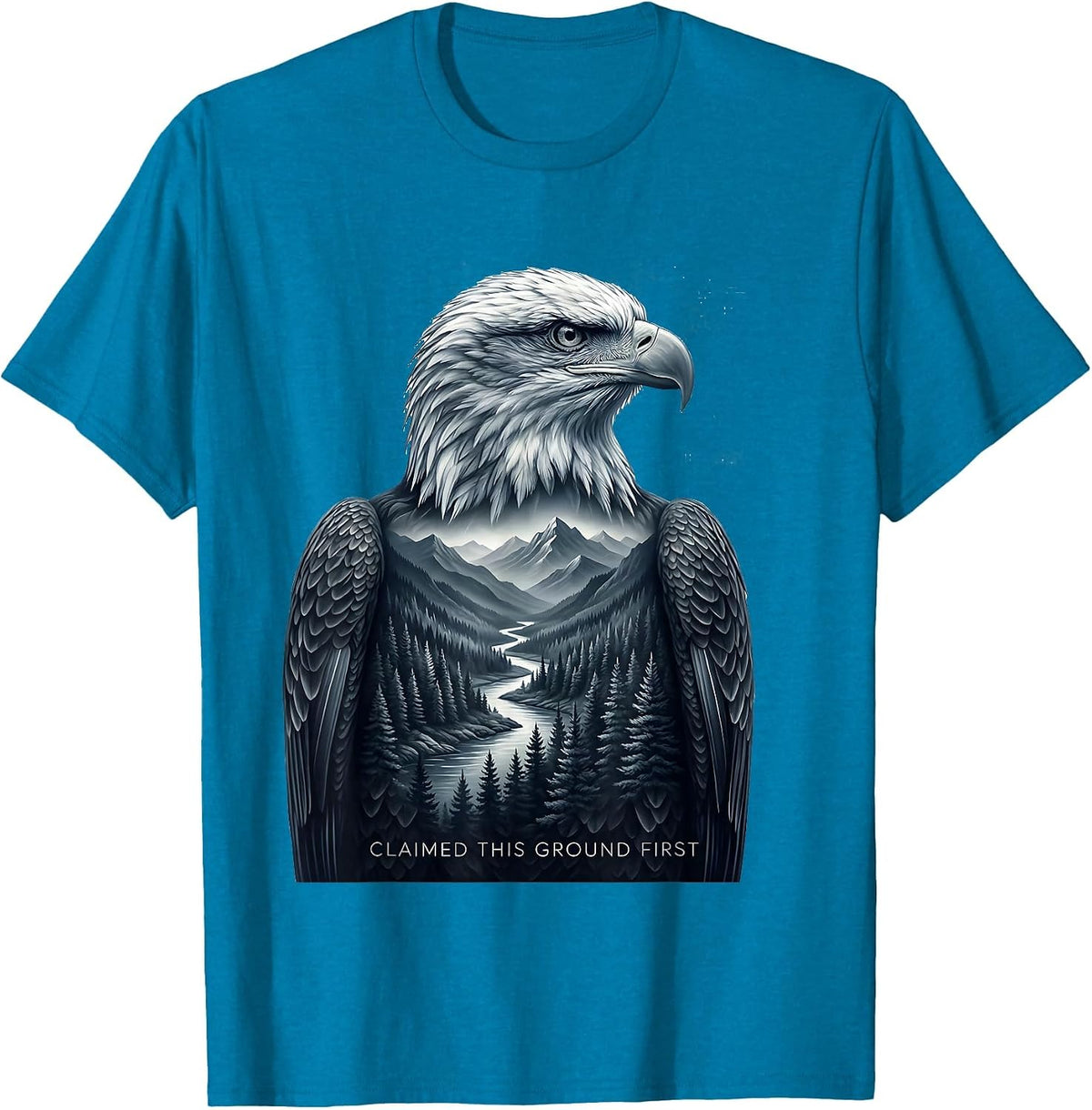 Claimed This Ground First Monochromatic Eagle Wildlife T-Shirt - Sapphire Blue