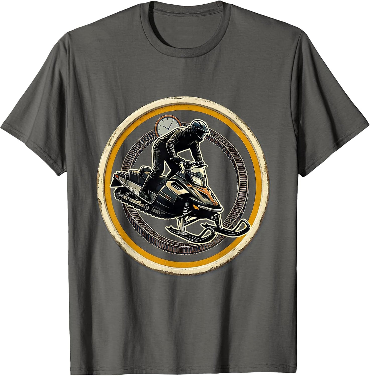 Snowmobile Rider Badge Vintage Emblem Winter Humor T-Shirt - Asphalt Grey
